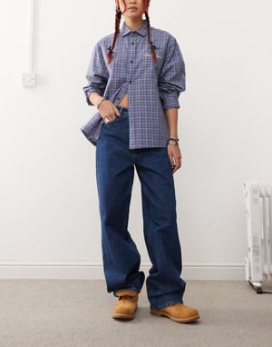 Dr Denim Donna relaxed fit high waist wide straight leg jeans in stream dark retro