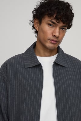Textured Stripe Double Zip Boxy Harrington Jacket Co-ord