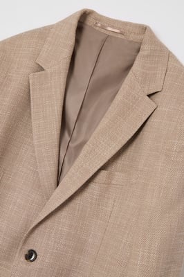 Beige Textured Patch Pocket Slim Fit Blazer