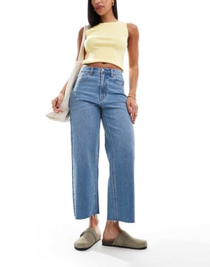 Pacsun hepburn low rise distressed baggy jeans in mid wash blue