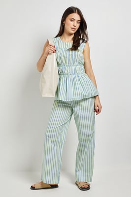 Stripe Elasticated Waist Wide Leg Printed Trouser