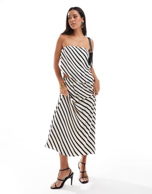 Abercrombie & Fitch co-ord striped satin scarf top black and cream