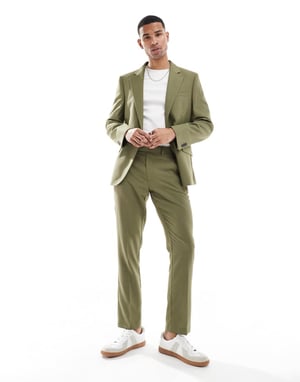 ASOS DESIGN slim suit trouser in green micro texture