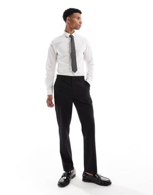ASOS DESIGN slim suit trousers in subtle black herringbone