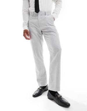 ASOS DESIGN slim suit trousers in grey herringbone