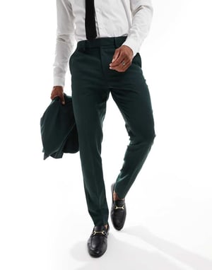 ASOS DESIGN skinny suit trousers in dark green herringbone