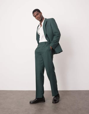ASOS DESIGN straight leg suit trousers in checkerboard weave in green