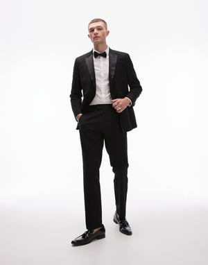 Topman premium slim wool tux suit trouser in black