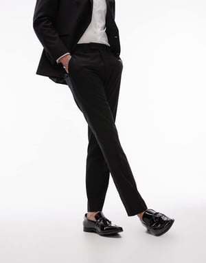 Topman premium slim wool tux suit trouser in black