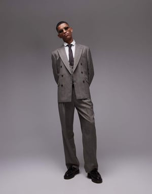 Topman premium wide leg wool mix striped herringbone suit trouser in brown