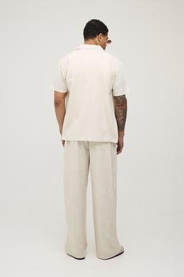 Wide Leg Half & Half Waist Linen Blend Trouser