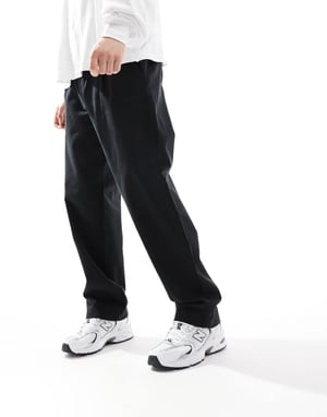 Jack & Jones loose fit pull on chino with pleated front in black