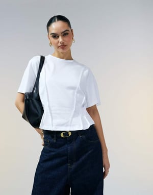 ASOS DESIGN seam detail short sleeve corset waist t-shirt in white