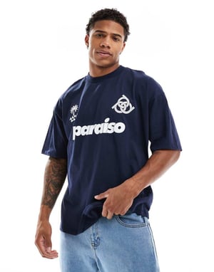 ASOS DESIGN oversized t-shirt with football front print in navy