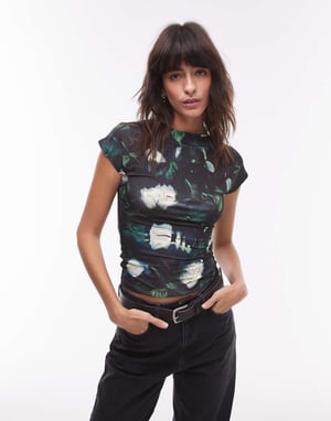 Topshop microfibre abstract smudge floral cap sleeve