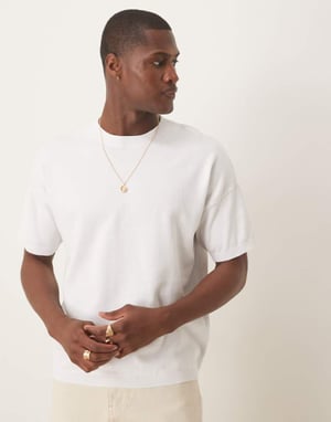 ASOS DESIGN relaxed midweight knitted cotton t-shirt in white