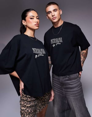 ASOS DESIGN unisex boxy oversized t-shirt with Nirvana In Utero prints in black
