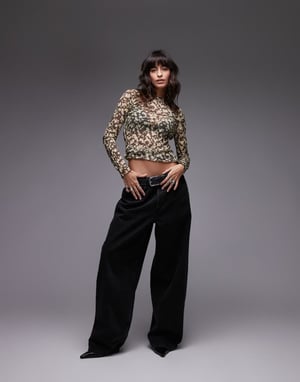 Topshop crinkle blurred abstract print long sleeve top in multi