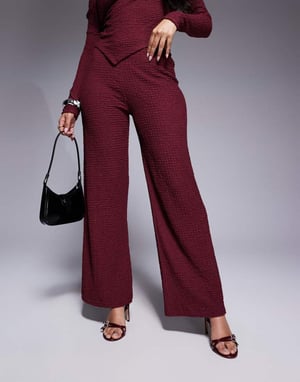 ASOS DESIGN co-ord textured wide leg trouser in burgundy