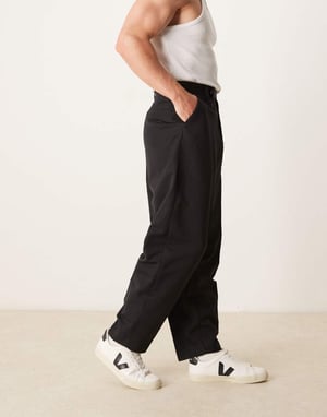 ASOS DESIGN smart baggy balloon fit trousers in black