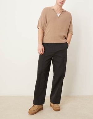 Selected Tony wide leg pleated cordura trouser in black