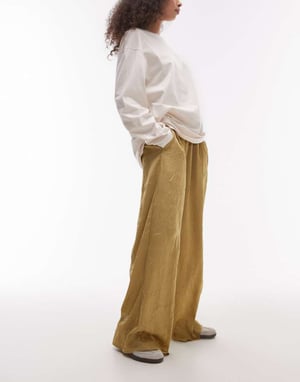 Topshop crinkle satin wide leg trouser in champagne