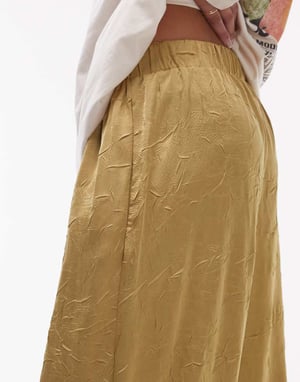 Topshop crinkle satin wide leg trouser in champagne