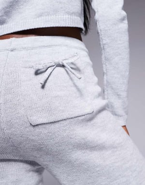 Kaiia exclusive knitted bow detail wide leg trousers co-ord in light grey