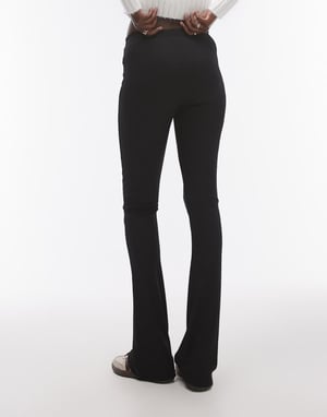 Topshop Tall skinny rib flared trouser in black