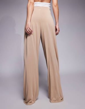ASOS DESIGN co-ord soft handle pleated wide leg trousers in stone