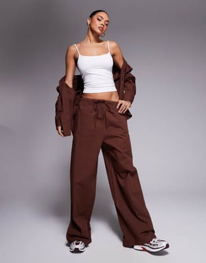 ASOS DESIGN wide leg trouser co-ord in brown