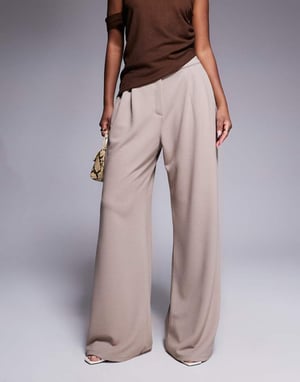 ASOS DESIGN pleat front wide leg trouser in stone