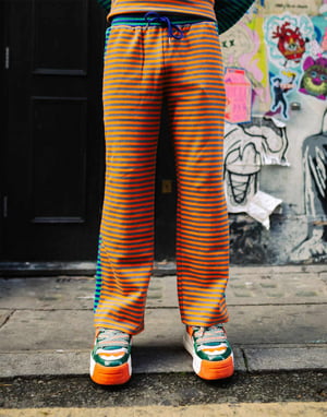 Labelrail x OliBrom straight leg joggers in orange and green constrast stripe co-ord