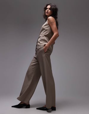 Topshop drawstring front jogger in taupe pinstripe