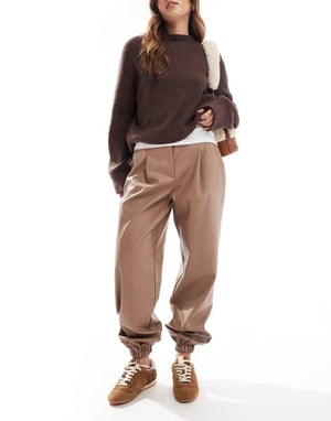 ASOS DESIGN faux leather jogger in mink