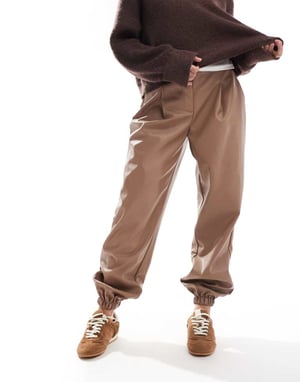 ASOS DESIGN faux leather jogger in mink