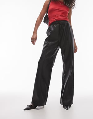 Topshop faux leather jogger in black