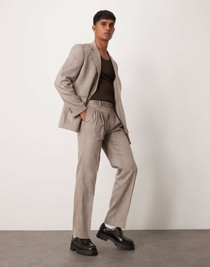 ASOS DESIGN straight leg suit trousers in light brown herringbone
