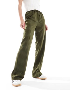 ASOS DESIGN Tall tailored pull on trousers in olive stripe