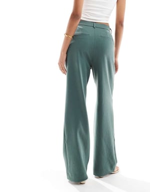 Vero Moda tailored herringbone wide leg co-ord trousers in dark forest green