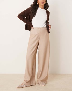 ASOS DESIGN tailored relaxed straight leg trousers in stone