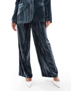 ASOS DESIGN tailored crinkle velvet trousers co-ord in blue