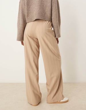 ASOS DESIGN tailored relaxed straight leg trousers in taupe stripe