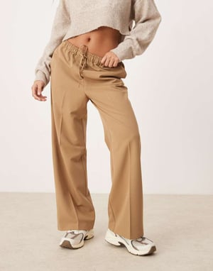 ASOS DESIGN Petite tailored pull on trousers in camel