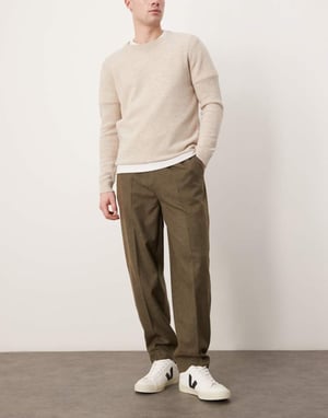 ASOS DESIGN smart oversized tapered trousers with front pleats in olive brushed fabric