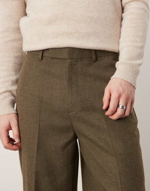 ASOS DESIGN smart oversized tapered trousers with front pleats in olive brushed fabric