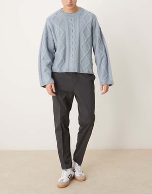 ASOS DESIGN smart tapered trousers in grey with half elasticated waist