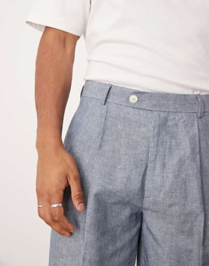ASOS DESIGN linen oversized tapered suit trousers with stripes in indigo