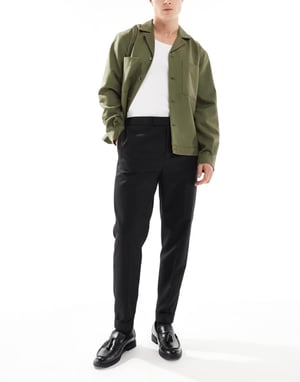 ASOS DESIG smart tapered fit trousers with in black twill with half elasticated waist
