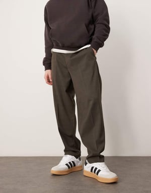 ASOS DESIGN smart oversized tapered trousers in brown check with elasticated waist